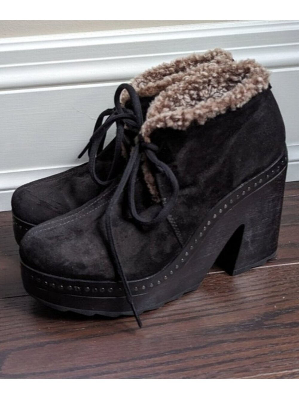 Rag & Bone Black Suede Inez Shearling Desert Clog Boots
